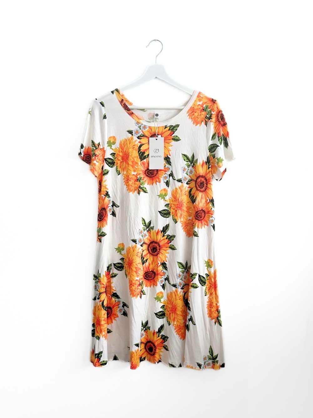 NWT Pretty Women's Sun Dress Short Sleeve Knee Length Floral Sunflowers Large - Picture 2 of 3
